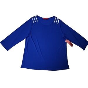 Love Scarlett Top XL Blue Rhinestone 3/4 Sleeve Round Neck